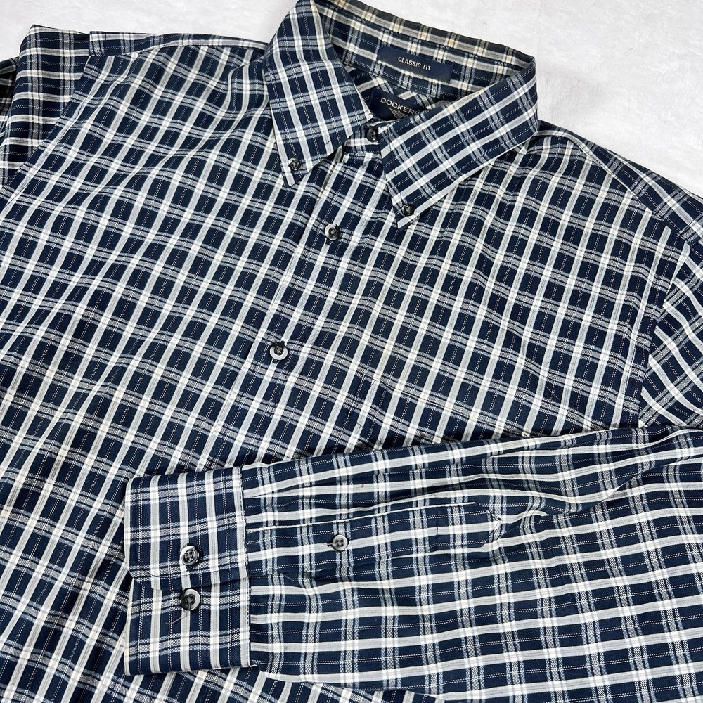 Vintage‎ Dockers Oxford Shirt Men Medium Plaid Long Sleeve Button Down Outdoors